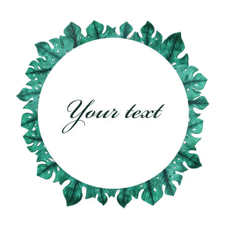 Watercolor frame. Flowers and leaves. Perfect for pictures,  clock and printing tableware, lettering, wedding, invitations, cards, discs, quotes.の写真素材