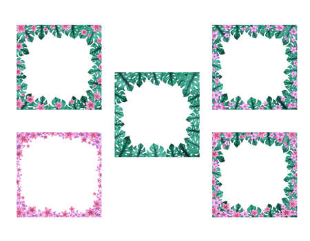 Watercolor frame. Flowers and leaves. Perfect for pictures,  clock and printing tableware, lettering, wedding, invitations, cards, discs, quotes.の写真素材