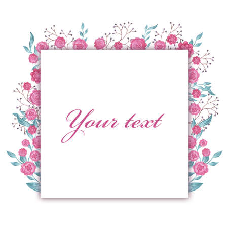 Watercolor frame. Flowers and leaves. Perfect for pictures,  clock and printing tableware, lettering, wedding, invitations, cards, discs, quotes.の写真素材