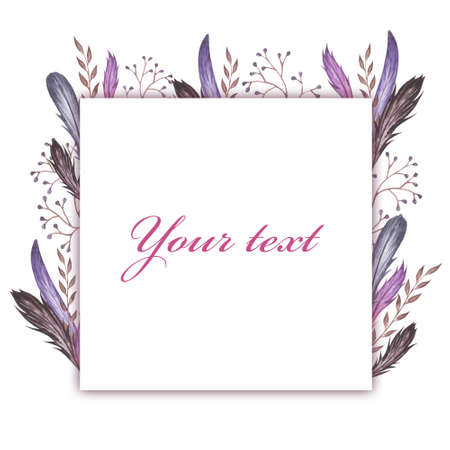 Watercolor frame. Flowers and leaves. Perfect for pictures,  clock and printing tableware, lettering, wedding, invitations, cards, discs, quotes.の写真素材