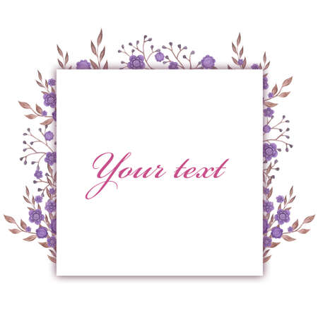 Watercolor frame. Flowers and leaves. Perfect for pictures,  clock and printing tableware, lettering, wedding, invitations, cards, discs, quotes.の写真素材
