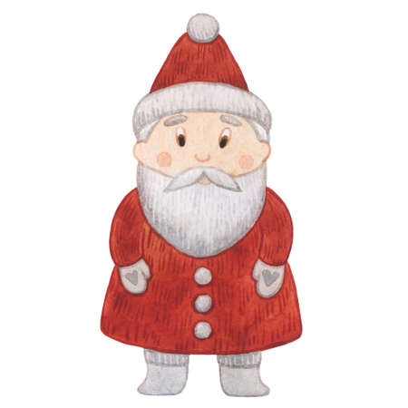 Watercolor Christmas set with toys, gingerbread, gifts. Illustration for new year isolated on white background. Santa Claus, gingerbread, snowman, heart, candy, horse.の写真素材