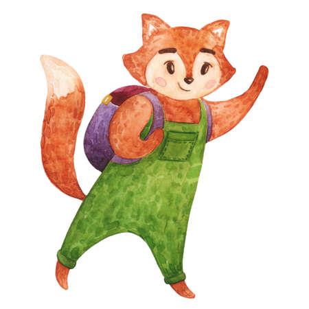 Watercolor set with forest animals. Wild animal drawing for stickersの写真素材
