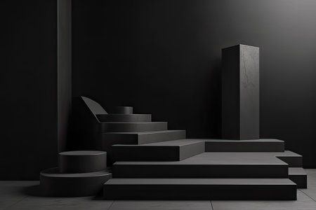 Minimalistic black interior with podiums, 3d render illustrationの素材