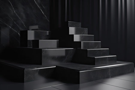 Abstract black marble stairs on a dark background. 3d rendering mock upの素材