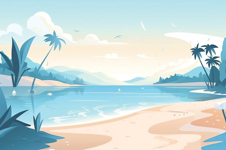 Seascape with palm trees and lagoon. Vector illustration.の素材