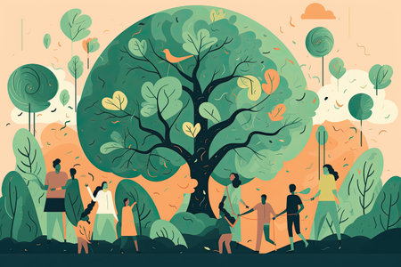 People in the park. Vector illustration in flat style. The concept of environmental protection.の素材