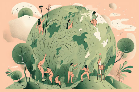 Vector illustration of people doing yoga in the forest. Vector illustration.の素材