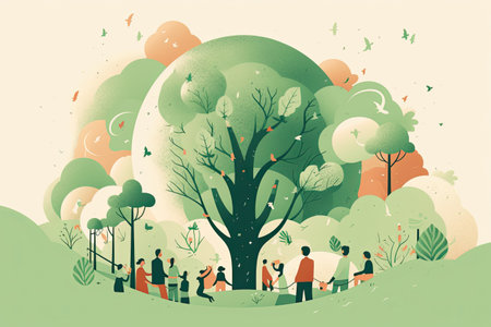 Vector illustration of Family picnic in the park. Happy people in nature.の素材