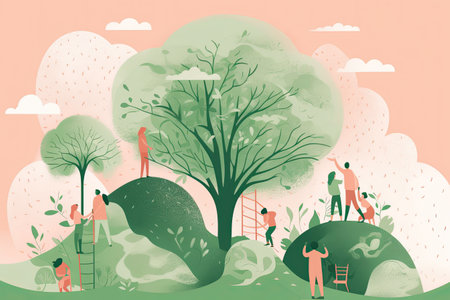 People walking in the park, vector illustration. Flat style design.の素材