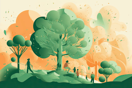 People walking in the park. Vector illustration of people walking in the park.の素材