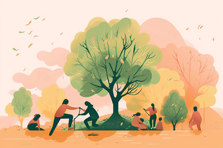 People walking in the park. Vector illustration. Concept of active lifestyle.の素材