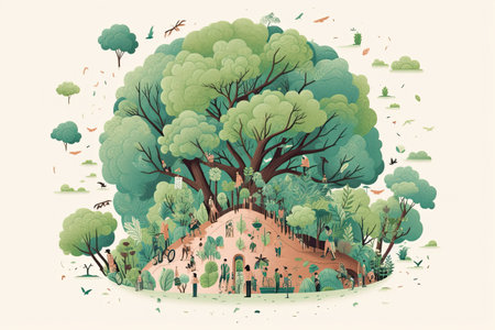 Illustration of a big tree in the park. Vector illustration.の素材