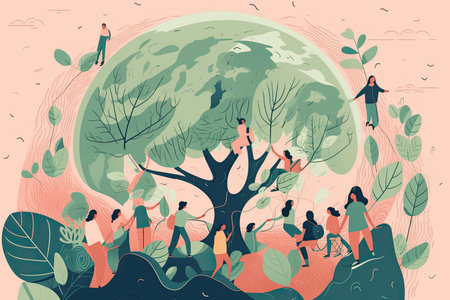 World environment day concept. People walking around the world. Vector illustrationの素材