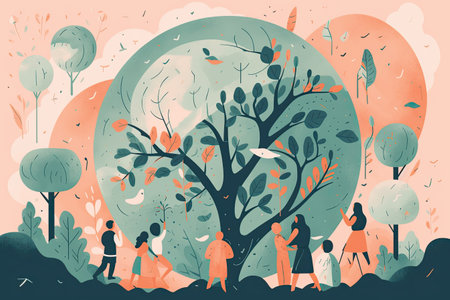People walking in the park. Vector illustration of people walking in the park.の素材
