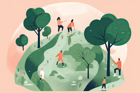 People walking in the park. Vector illustration in flat design style.の素材