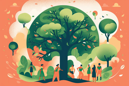 People in the park. Vector illustration in flat cartoon style. Spring season.の素材