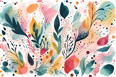 Watercolor floral background. Hand drawn vector illustration with flowers and leaves.の素材