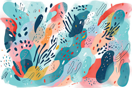 Abstract hand drawn watercolor background. Colorful doodle pattern.の素材