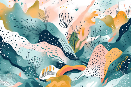 Seamless pattern with abstract doodle elements. Hand drawn vector illustration.の素材