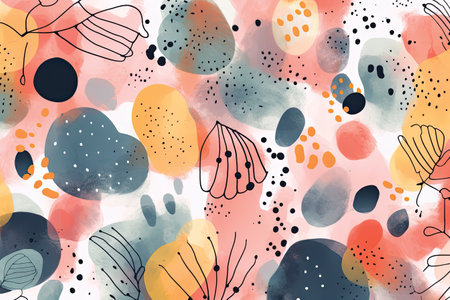 Seamless pattern with watercolor spots and abstract shapes. Vector illustration.の素材