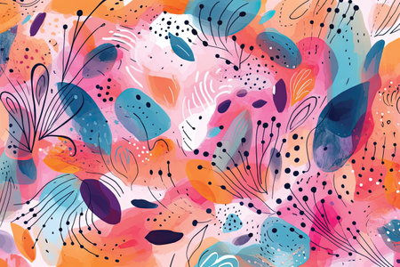 Abstract seamless pattern with hand drawn doodle elements. Vector illustration.の素材