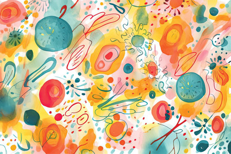 Seamless pattern with watercolor doodle elements. Vector illustration.の素材