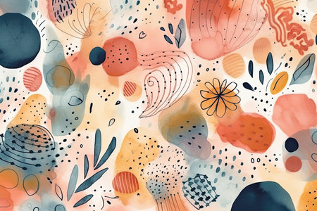 Seamless pattern with watercolor hand drawn elements. Vector illustration.の素材