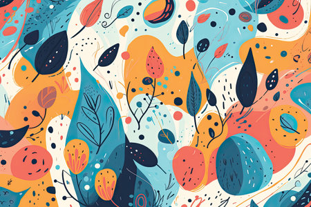 Seamless pattern with abstract leaves and berries. Vector illustration.の素材