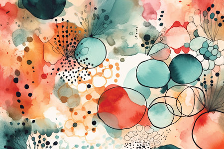Watercolor floral seamless pattern. Hand drawn abstract background with flowers and leaves.の素材