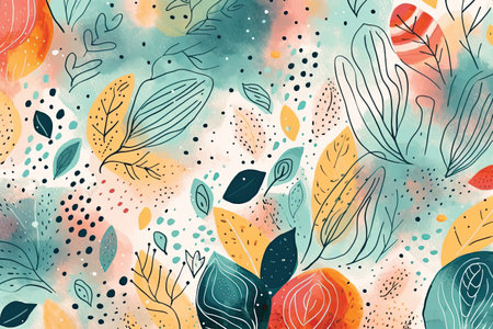 Seamless pattern with watercolor leaves and splashes. Vector illustration.の素材