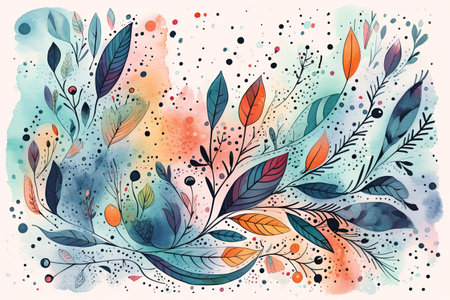 Watercolor floral background. Hand-drawn watercolor flowers and leaves.の素材