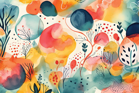 Seamless pattern with watercolor abstract floral elements. Vector illustration.の素材