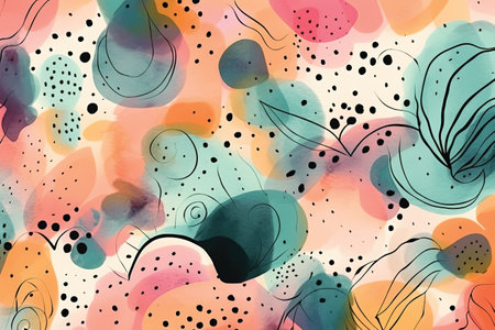 Seamless watercolor pattern with abstract shapes and spots in pastel colorsの素材
