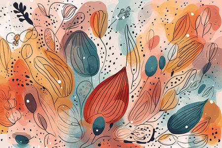 Abstract floral background with hand drawn doodle elements. Vector illustration.の素材