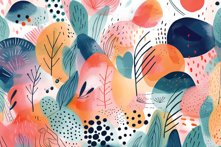 Seamless pattern with abstract shapes. Hand drawn watercolor illustration.の素材