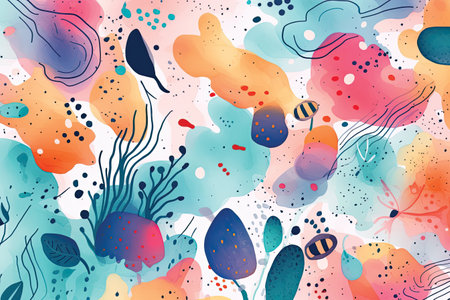 Seamless pattern with watercolor spots and abstract shapes. Hand drawn vector illustration.の素材