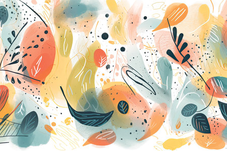 Abstract floral seamless pattern with watercolor elements. Hand-drawn illustration.の素材