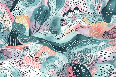 Seamless pattern with abstract hand drawn waves. Vector illustration.の素材
