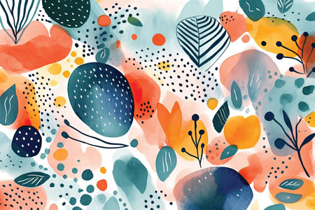 Seamless pattern with abstract shapes and watercolor spots. Vector illustration.の素材