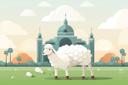 Sheep in front of the Taj Mahal. Vector illustration.の素材