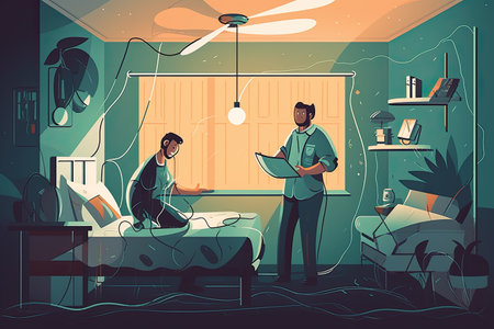 Man and woman sick in the hospital. Vector illustration in flat styleの素材
