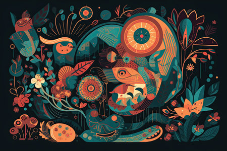 Vector hand drawn illustrationrative floral elements. Colorful floral background.の素材