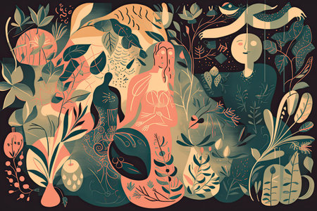 Abstract floral background. Hand drawn vector illustration in doodle style.の素材
