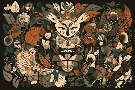 Hand drawn vector abstract graphic tribal ethnic illustration with african and american symbols,flowers,butterflies,birds,butterflies and other elementsの素材