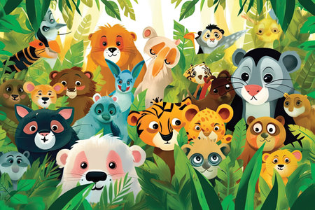 Animals in the jungle. Cute cartoon animals. Vector illustration.の素材