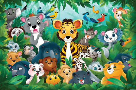Animals in the jungle. Vector illustration of cute cartoon animals.の素材