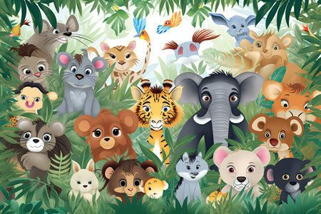 Animals in the jungle. Vector illustration of cute cartoon animals.の素材