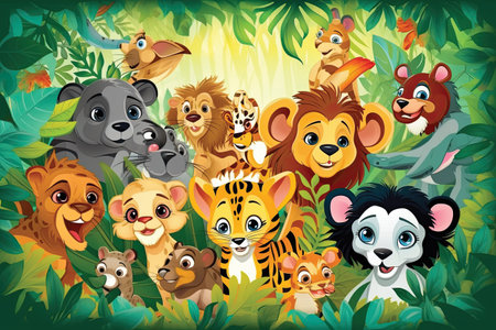 Animals in the jungle. Cartoon vector illustration of cute cartoon animals.の素材