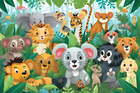 Animals in the jungle. Cute cartoon animals. Vector illustrationの素材
